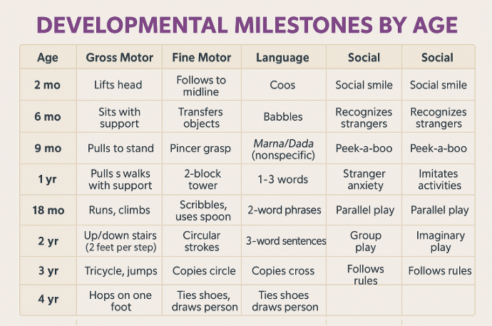 Growth developmental milestones